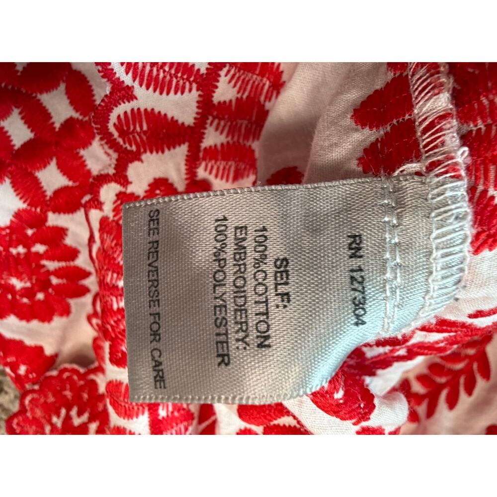 John Mark Red White Embroidered Peasant Blouse Boho Medallion Top Sz MD - Picture 5 of 7